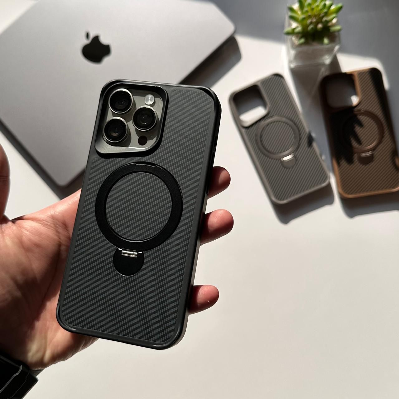 Sheer Force with Metal Stand MagSafe Carbon Fiber Case (Code HNKS8 )