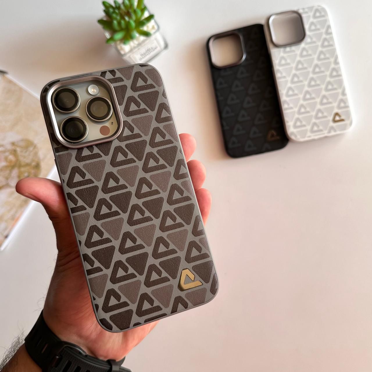 Triangles Leather with Metal frame Camera Case (Code TRG59)