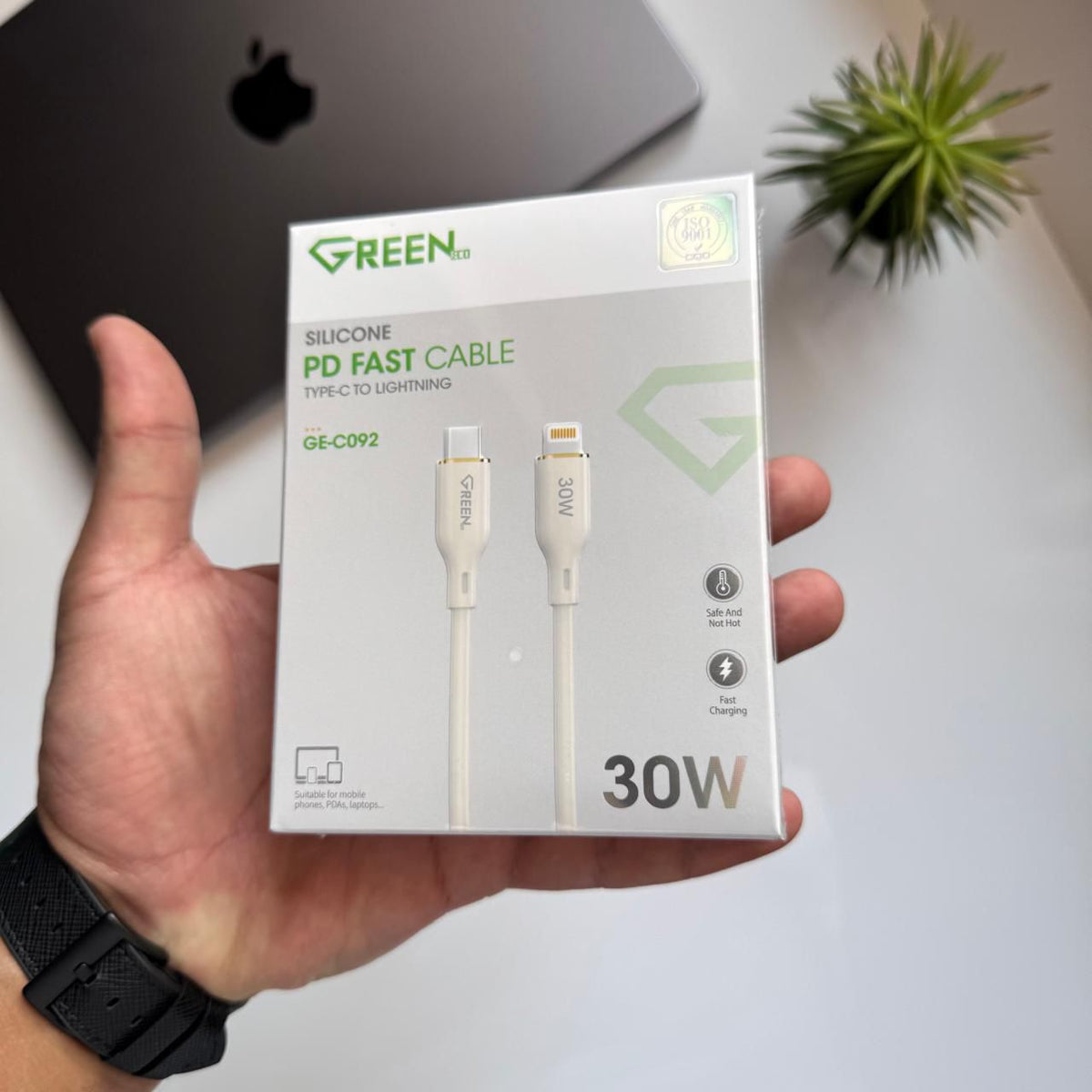 Green Silicone PD Fast Cable Type-C to Lightning 30 watt(Code GE-C092)