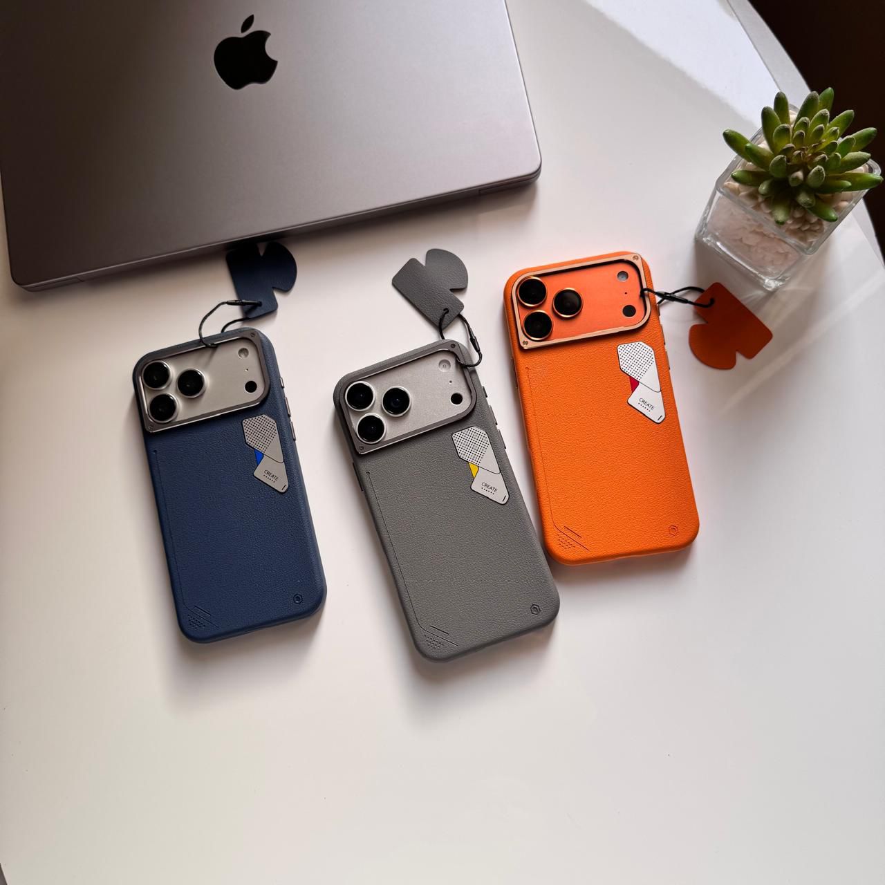 PU Triangle MagSafe Leather with Metal Frame Case(Code TRN89)