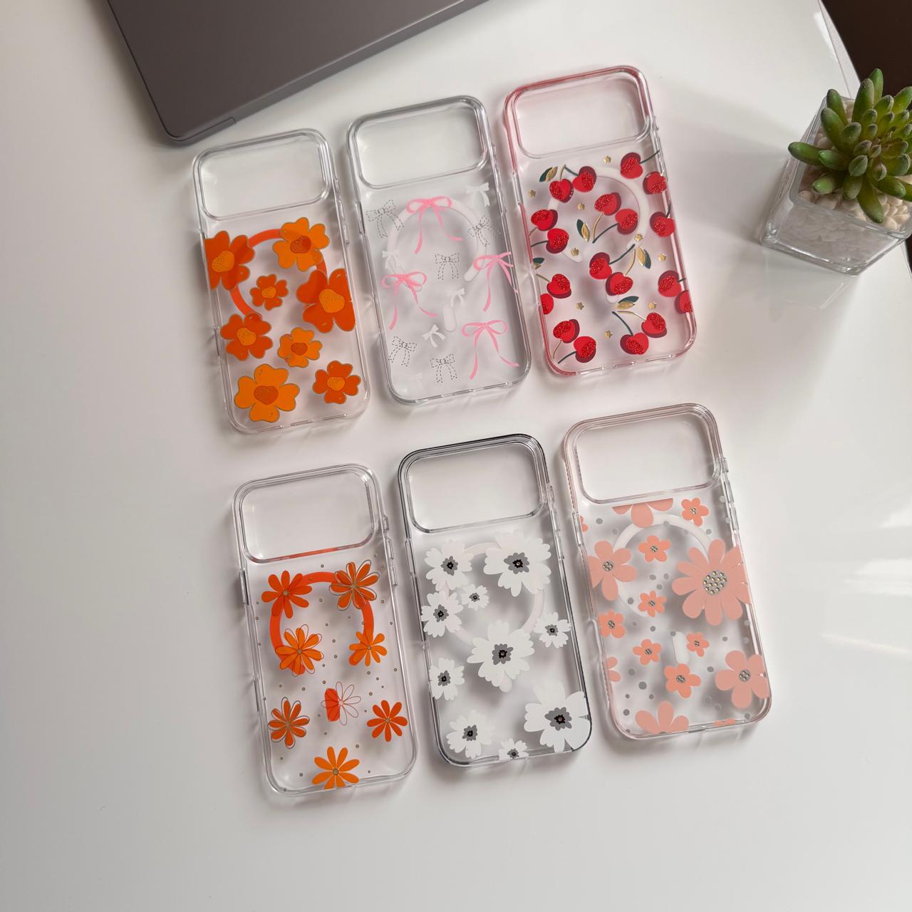 Trendy Hard Slim-fit Transparent MagSafe Flowers Case(Code FLW55)