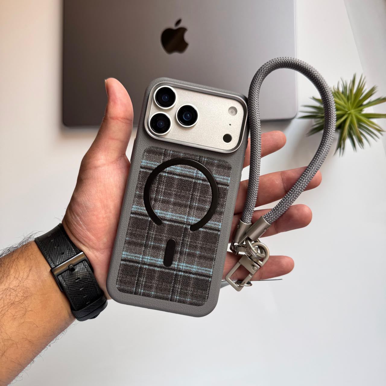 Leather Plaid MagSafe with Holder Case(Code PLM40)