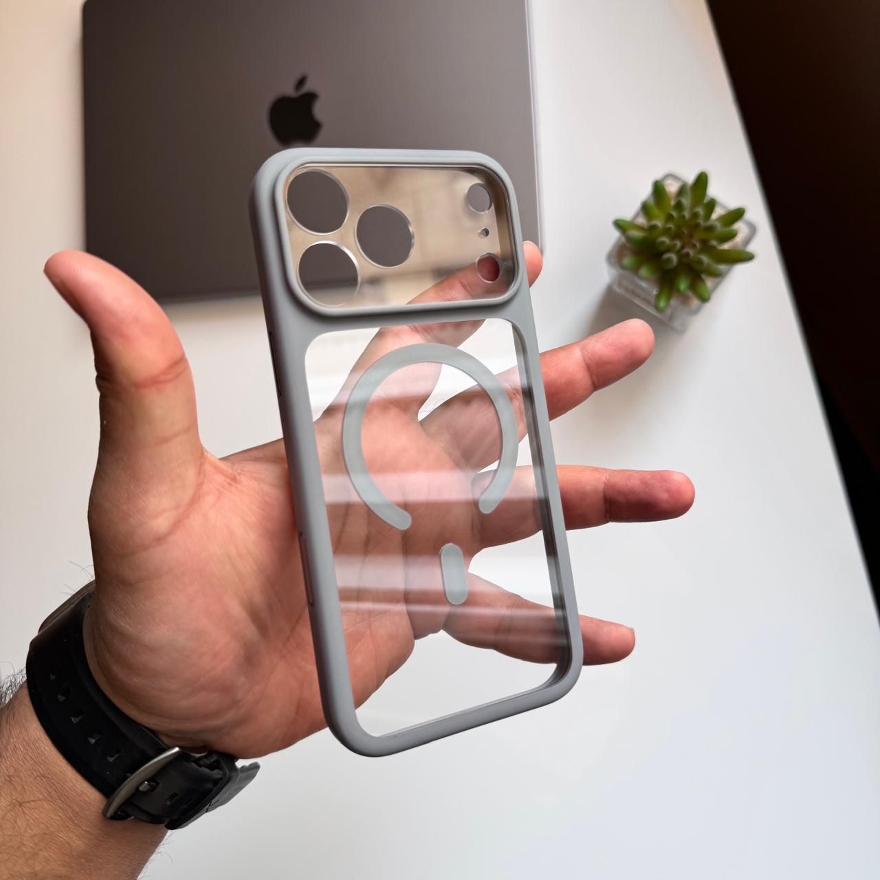 Transparent Frame Opened MagSafe with Camera Protector Case(Code OPN33)