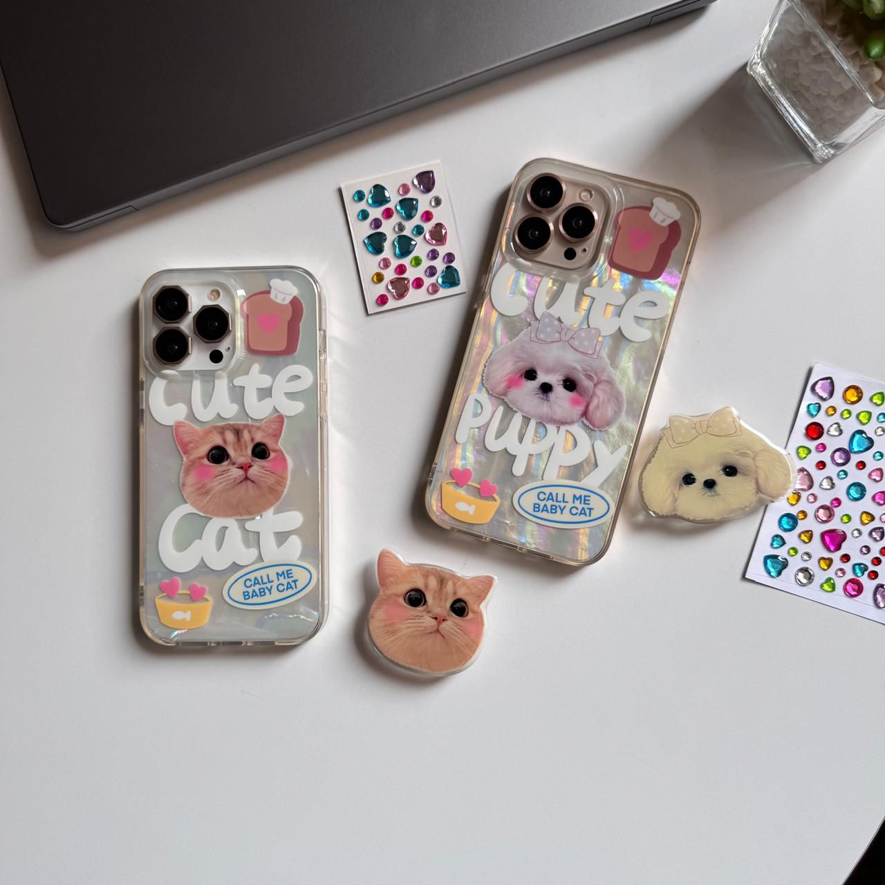 Cute Cat & Puppy Pop-Socket Case (Code SHN2)