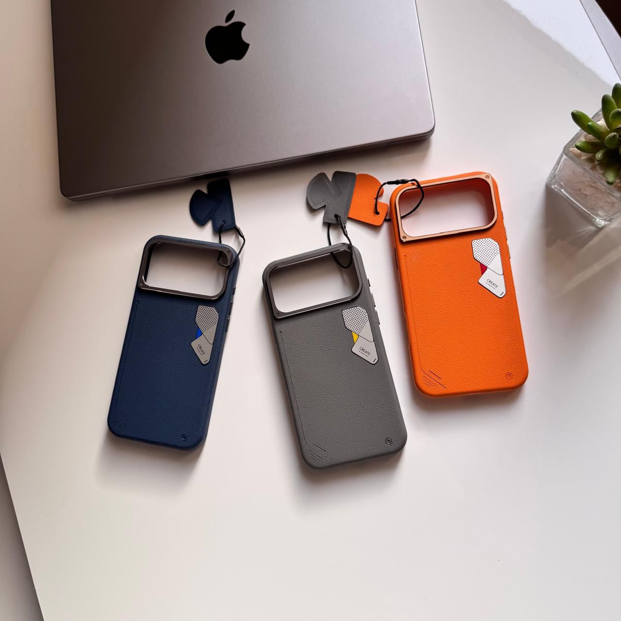 PU Triangle MagSafe Leather with Metal Frame Case(Code TRN89)