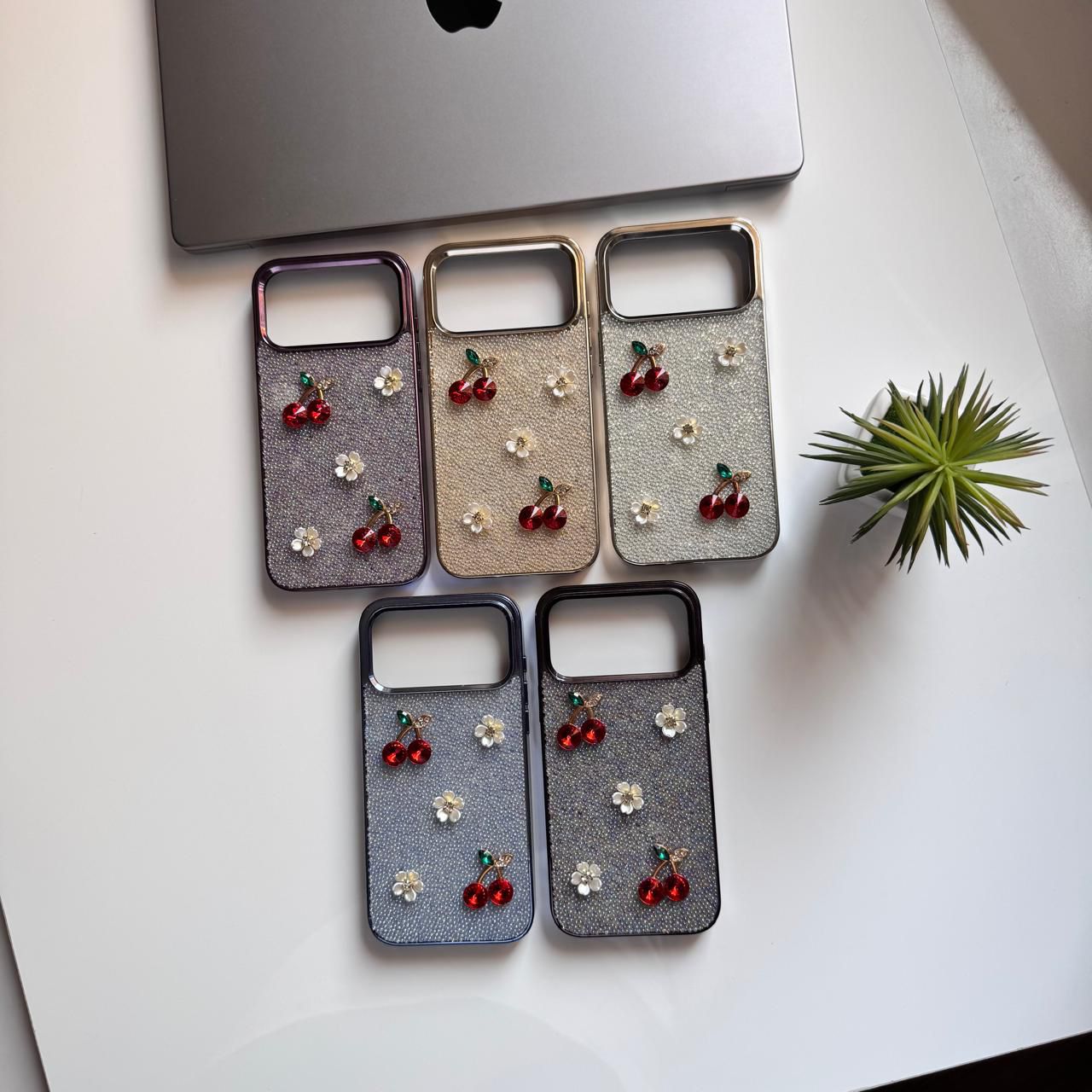 Trendy Cherry & Flowers Glitter Case(Code CFG63)