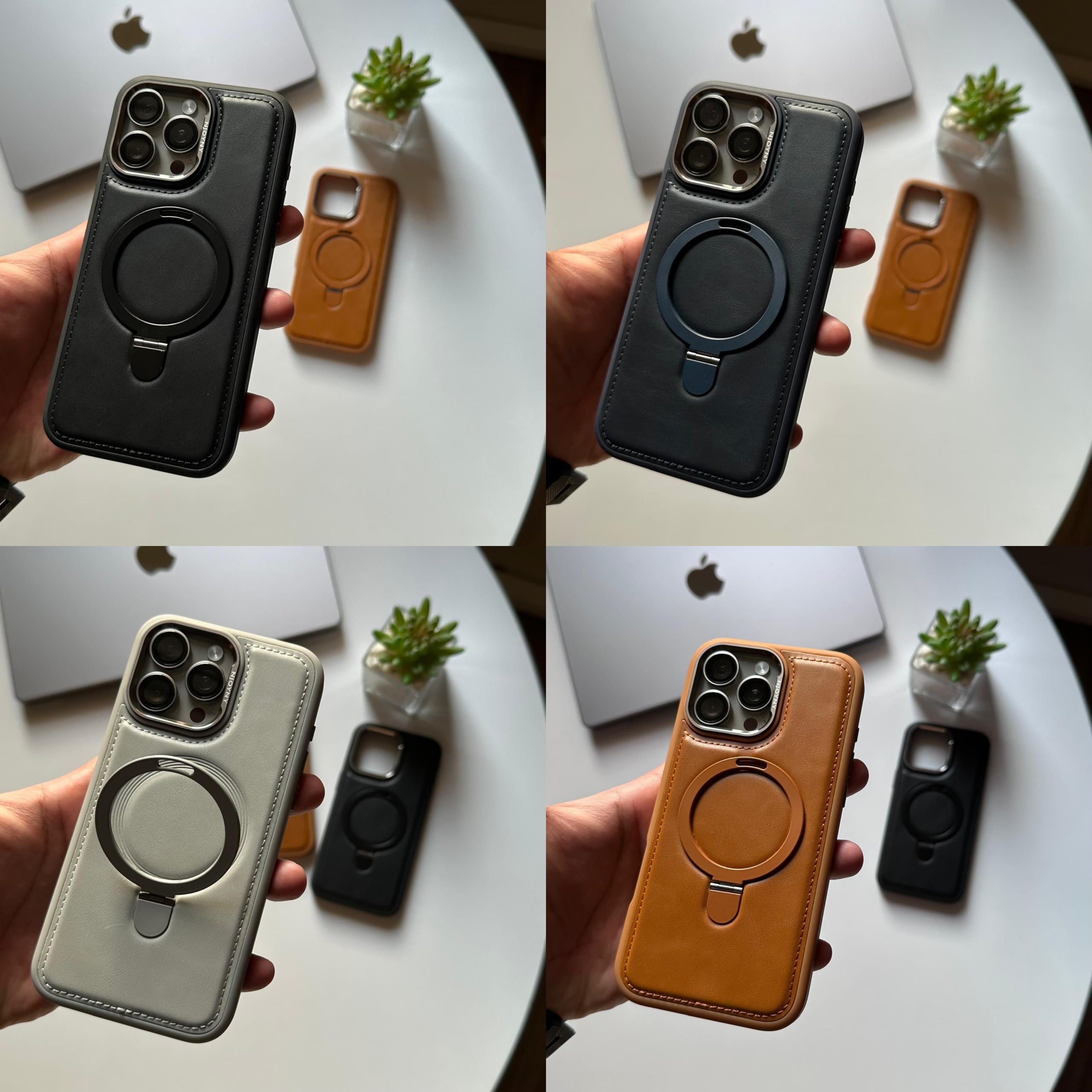 NY Leather Metal MagSafe Stand Case (Code NYN73 )