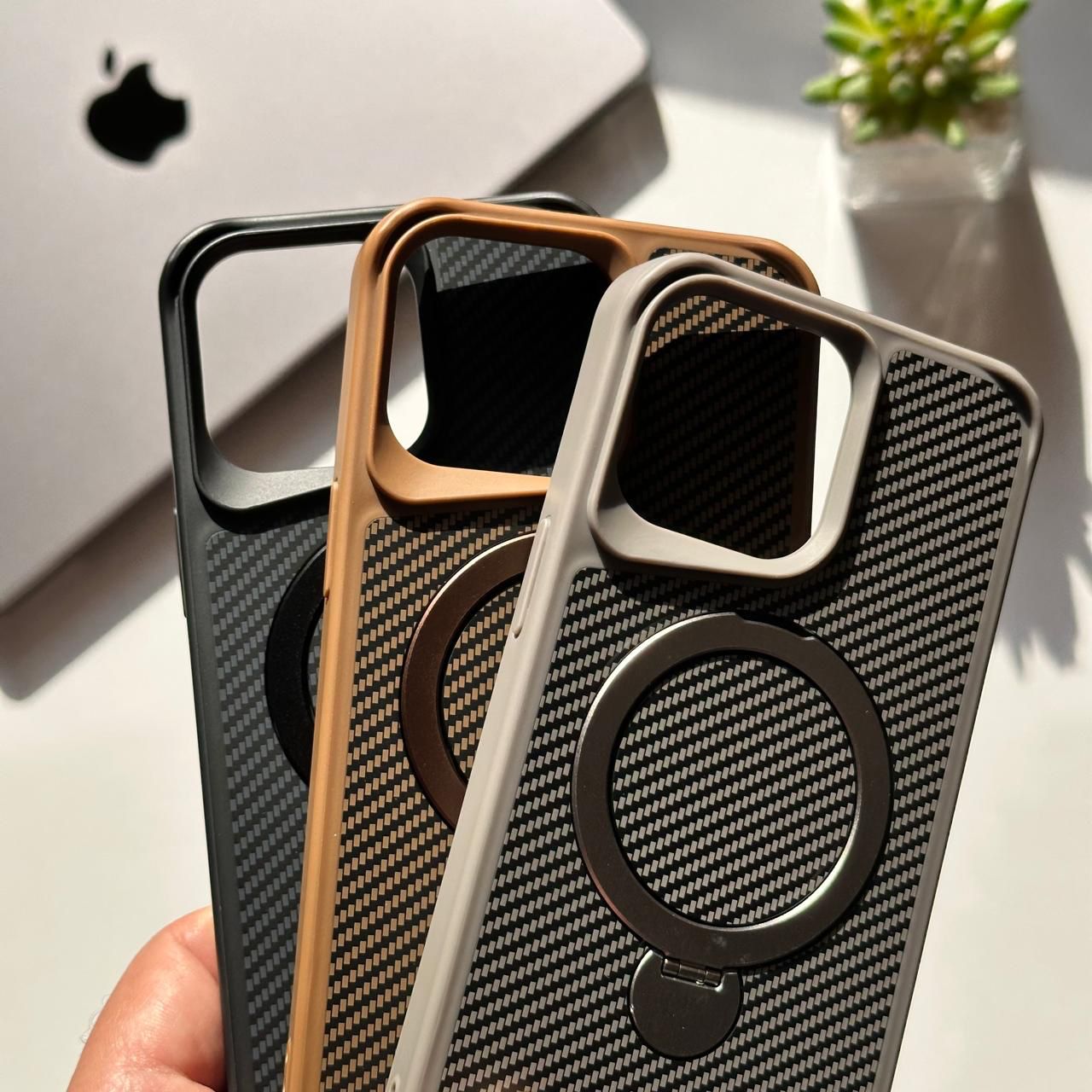 Sheer Force with Metal Stand MagSafe Carbon Fiber Case (Code HNKS8 )