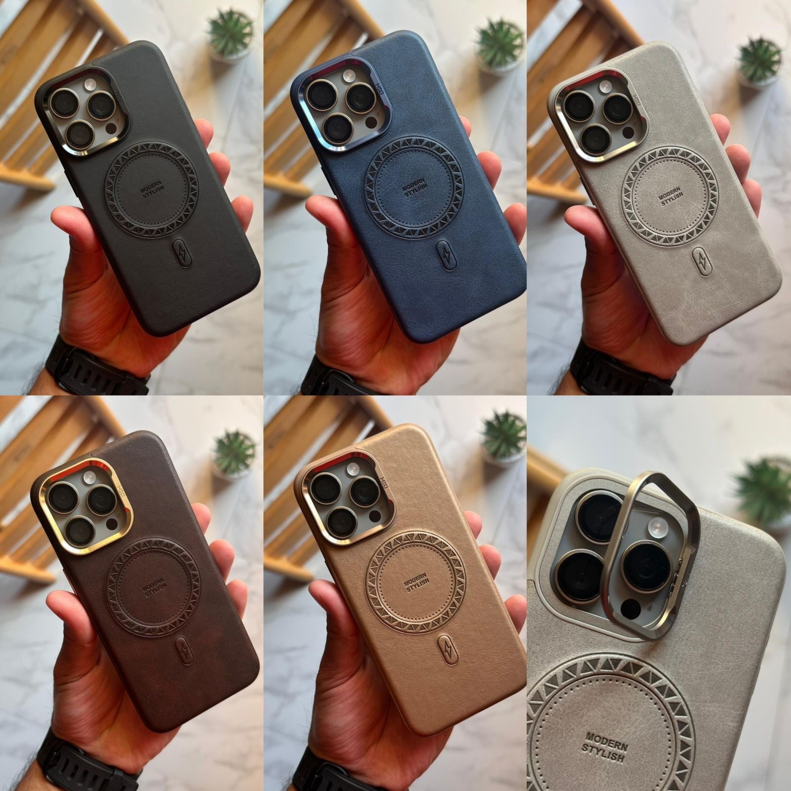 HDD Luxury Leather MagSafe with Metal Stand Camera Case(Code HDD79)
