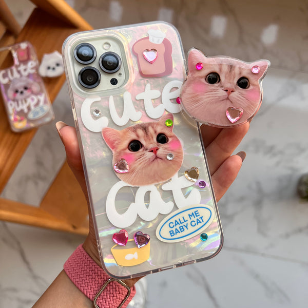 Cute Cat & Puppy Pop-Socket Case (Code SHN2)