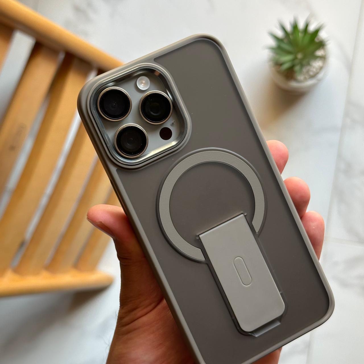 Matte Pure MagSafe with Ring Lens Protector & Stand Case  (Code KHP95)