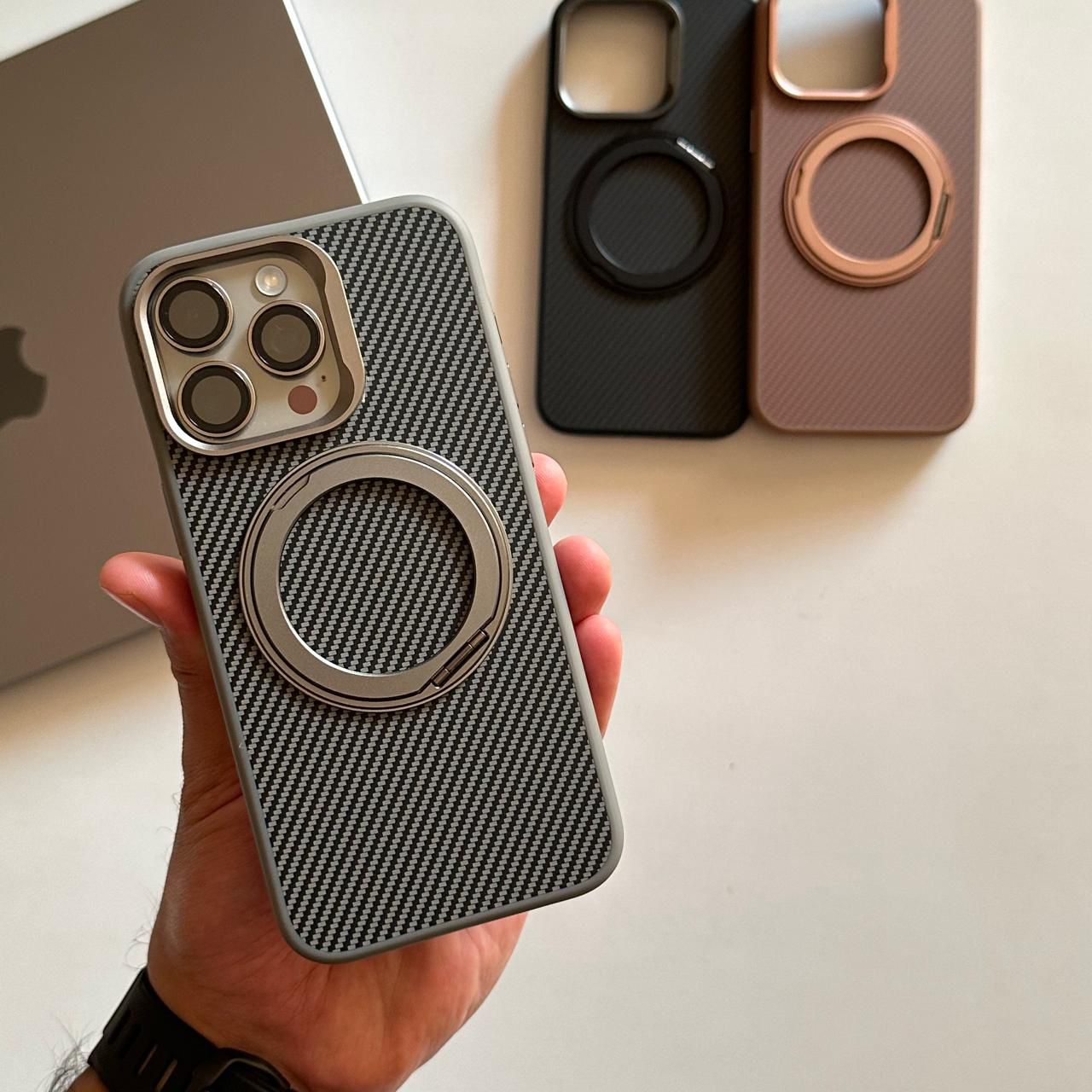 360 Stand MagSafe Carbon Fiber with Metal Frame Case (Code HNKS7)