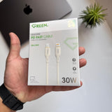 Green Silicone PD Fast Cable Type-C to Lightning 30 watt(Code GE-C092)