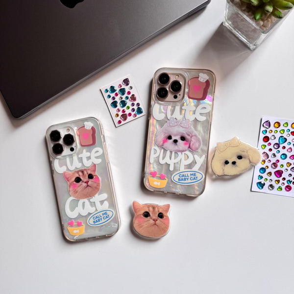 Cute Cat & Puppy Pop-Socket Case (Code SHN2)