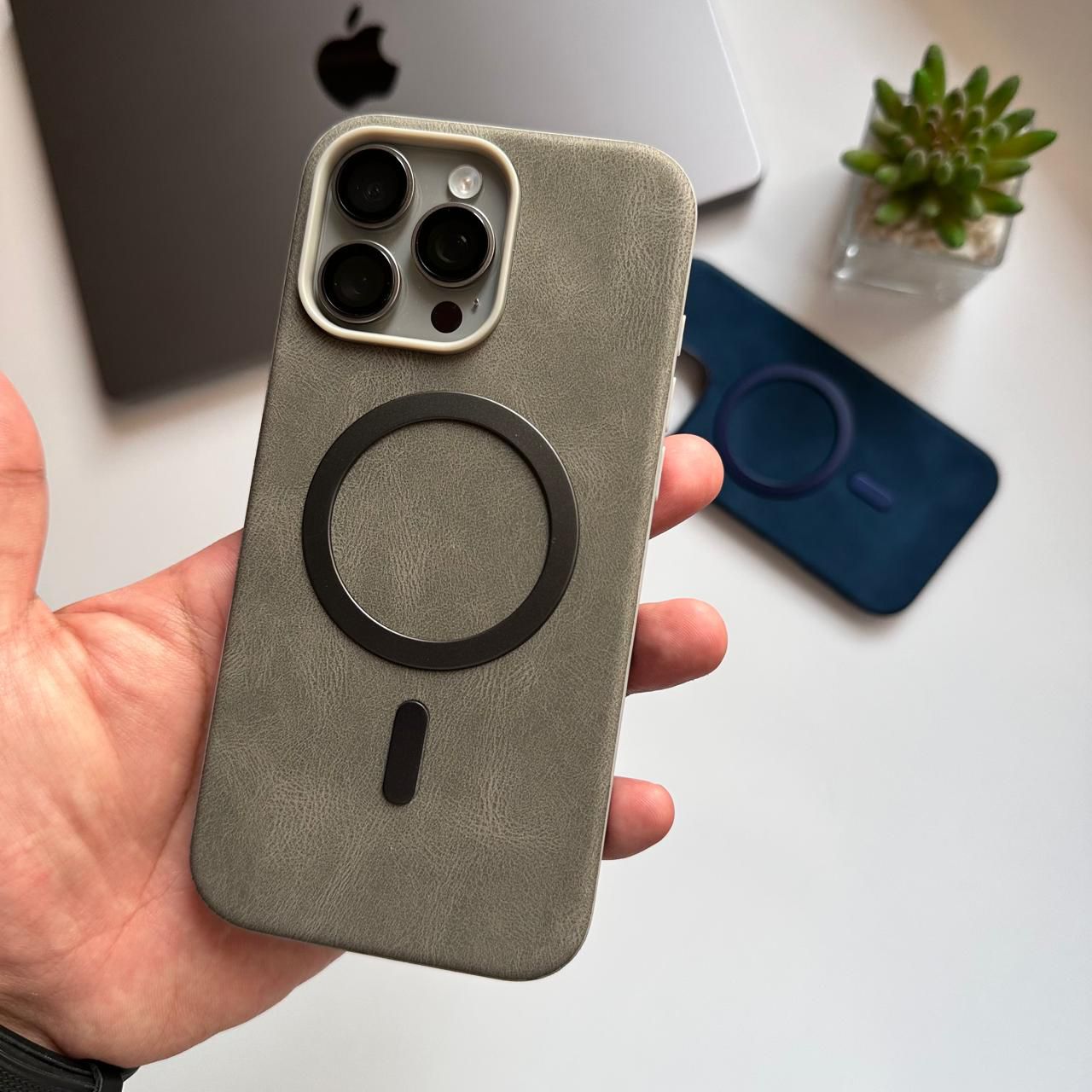 Leather Metal MagSafe Case(Code PLR55)
