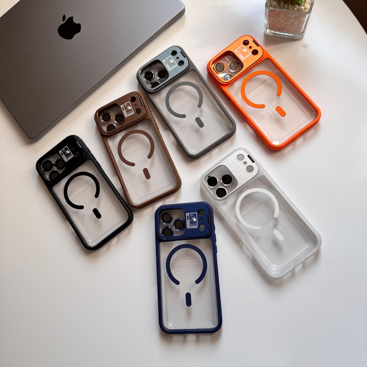 Transparent MagSafe Colored Frame with Camera Stand Case(Code TFS64)